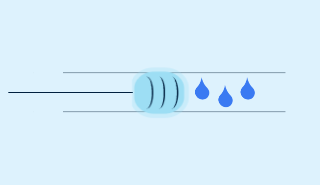 Schematic showing the device expanding to prevent leaks